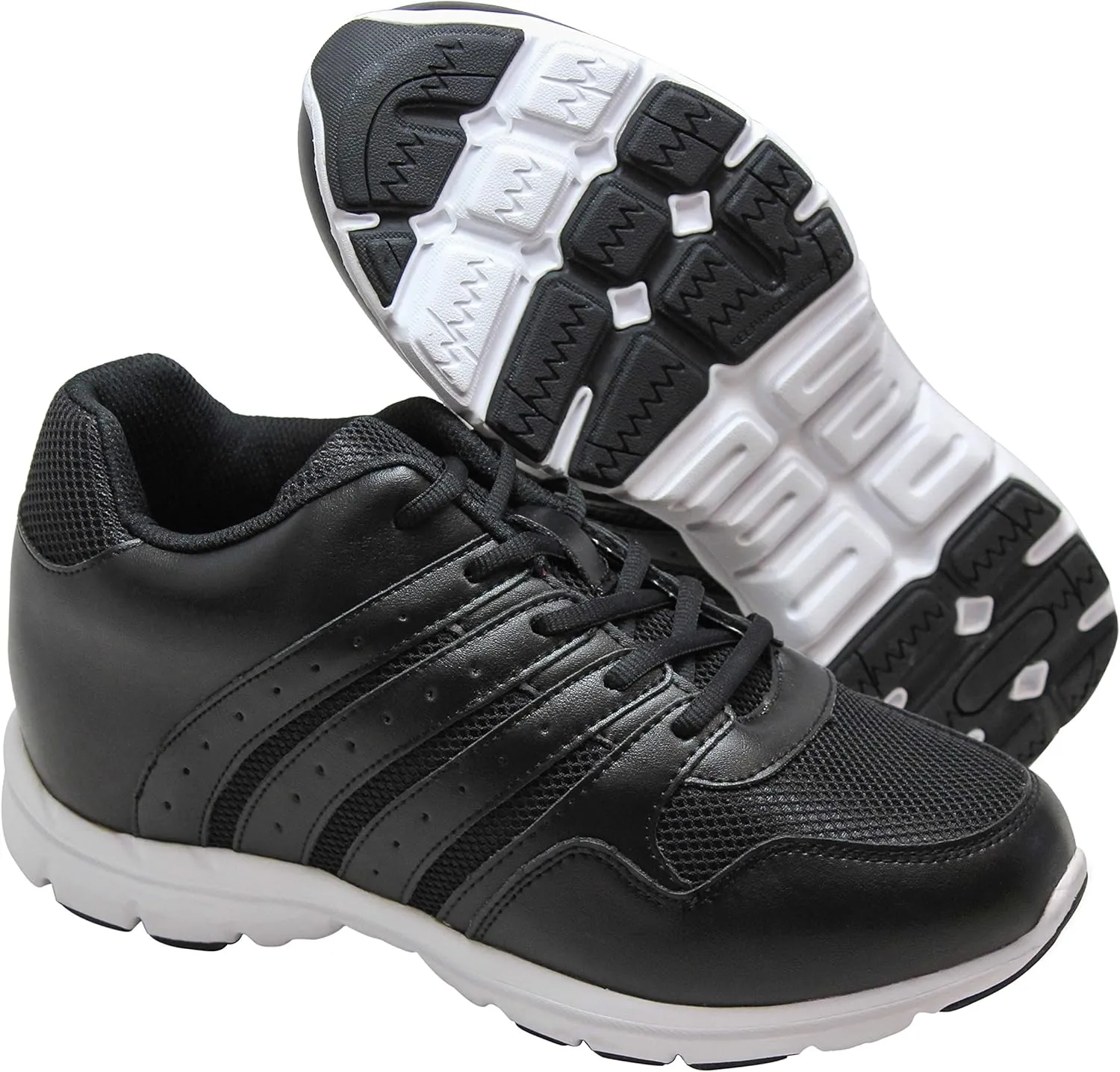 CALTO Men's Invisible Height Increasing Elevator Shoes - Black Leather/Mesh Lace-up Lightweight Sporty Trainer Sneakers - 3.2 Inches Taller - G8817 - Size 10 D(M) US