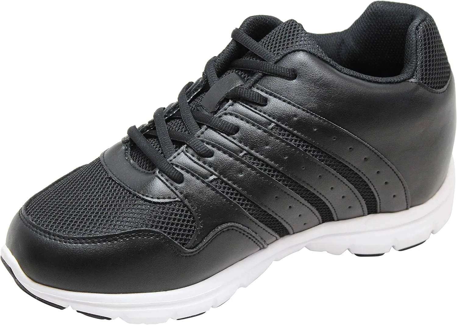 CALTO Men's Invisible Height Increasing Elevator Shoes - Black Leather/Mesh Lace-up Lightweight Sporty Trainer Sneakers - 3.2 Inches Taller - G8817 - Size 10 D(M) US