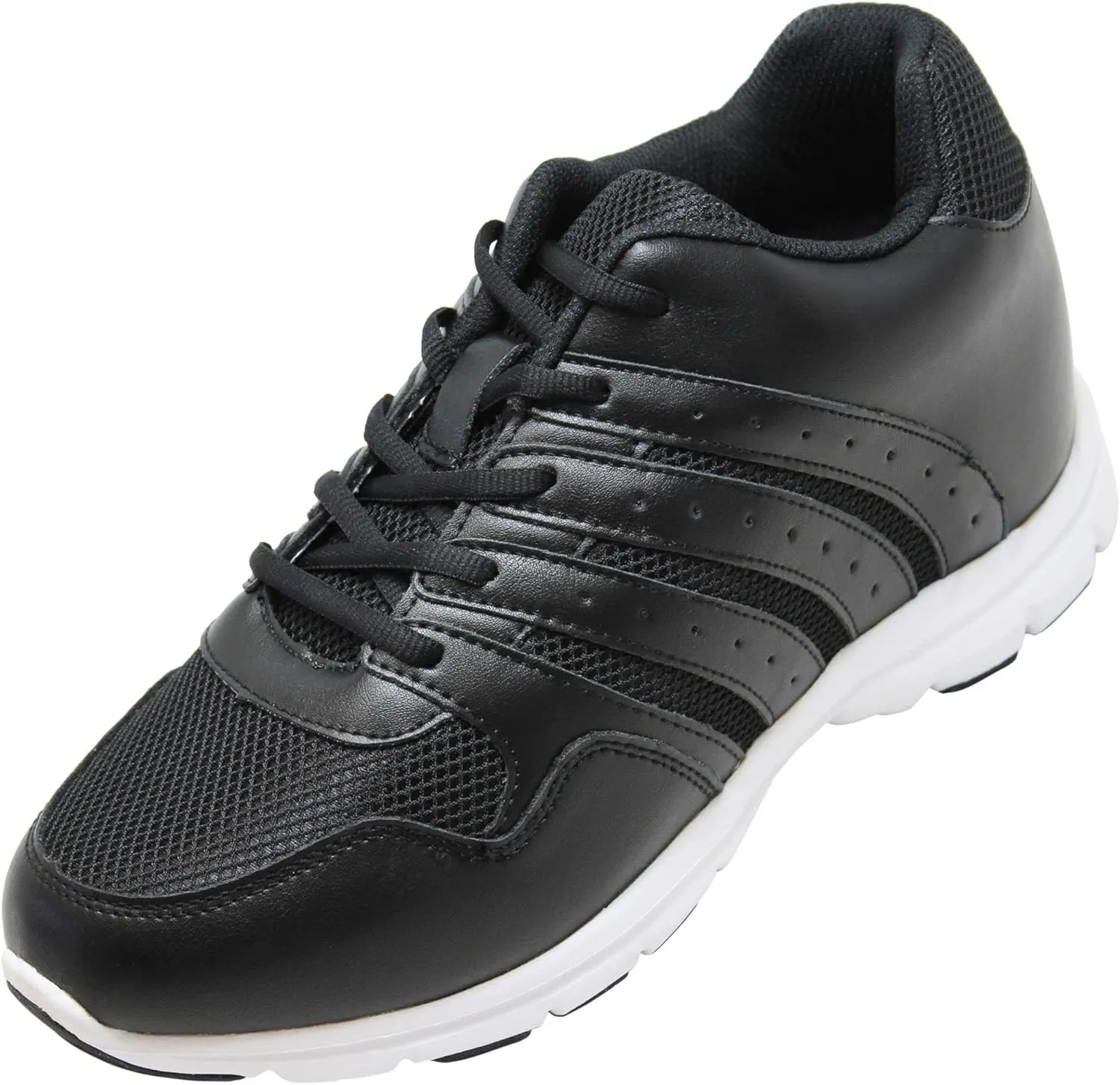 CALTO Men's Invisible Height Increasing Elevator Shoes - Black Leather/Mesh Lace-up Lightweight Sporty Trainer Sneakers - 3.2 Inches Taller - G8817 - Size 10 D(M) US