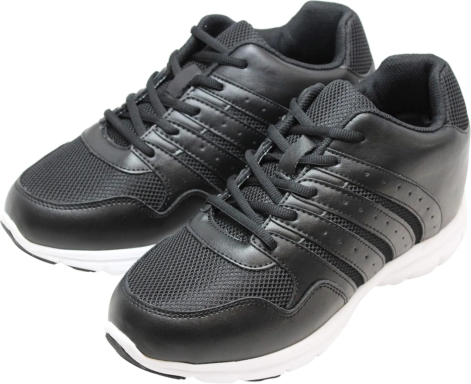 CALTO Men's Invisible Height Increasing Elevator Shoes - Black Leather/Mesh Lace-up Lightweight Sporty Trainer Sneakers - 3.2 Inches Taller - G8817 - Size 10 D(M) US