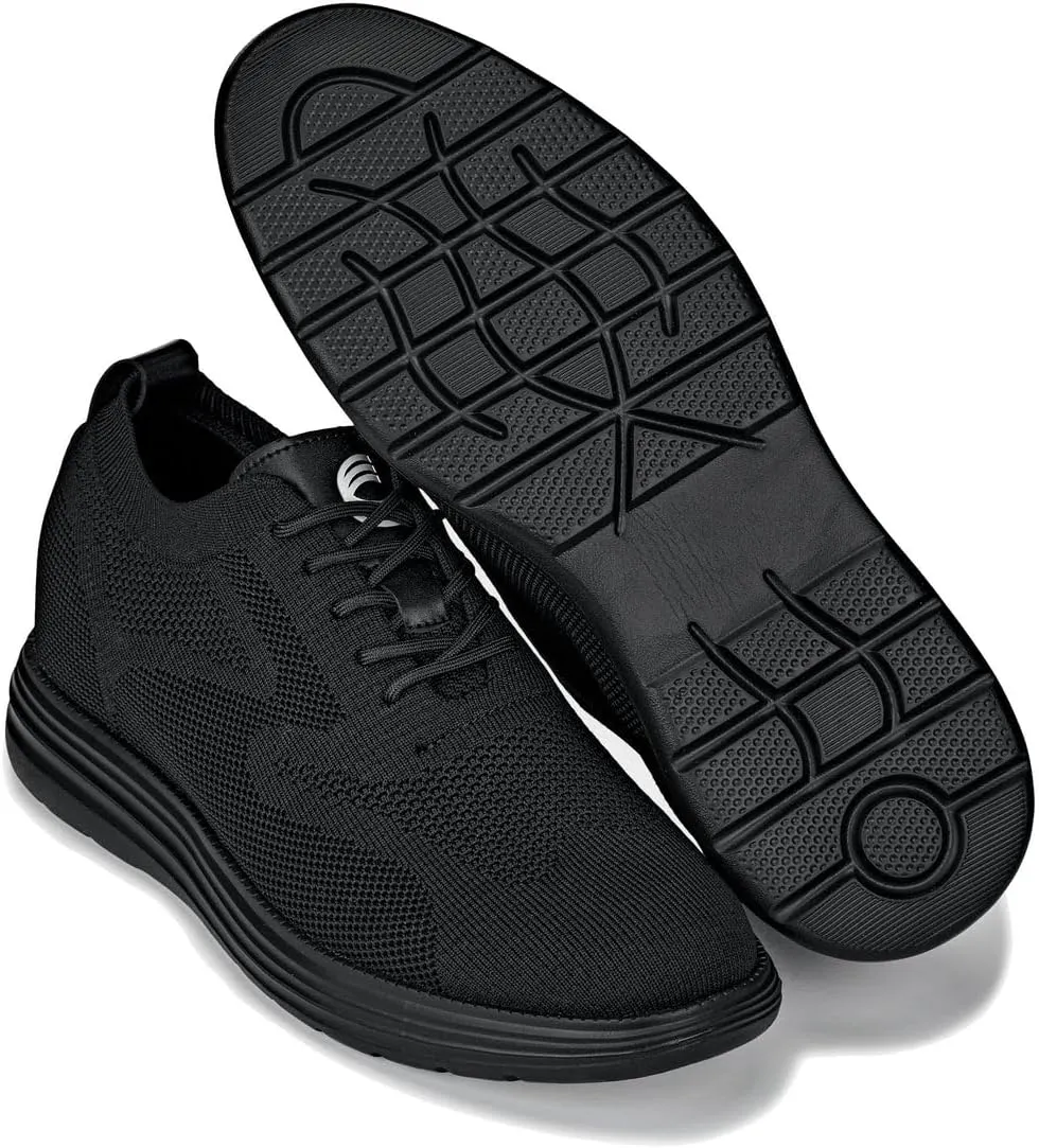 CALTO Men's Invisible Height Increasing Elevator Shoes - Black/Black Sole Ultra Light-Weight Lace-up Knitted Sporty Walker - 2.8 Inches Taller - X2631 - Size 9 D(M) US