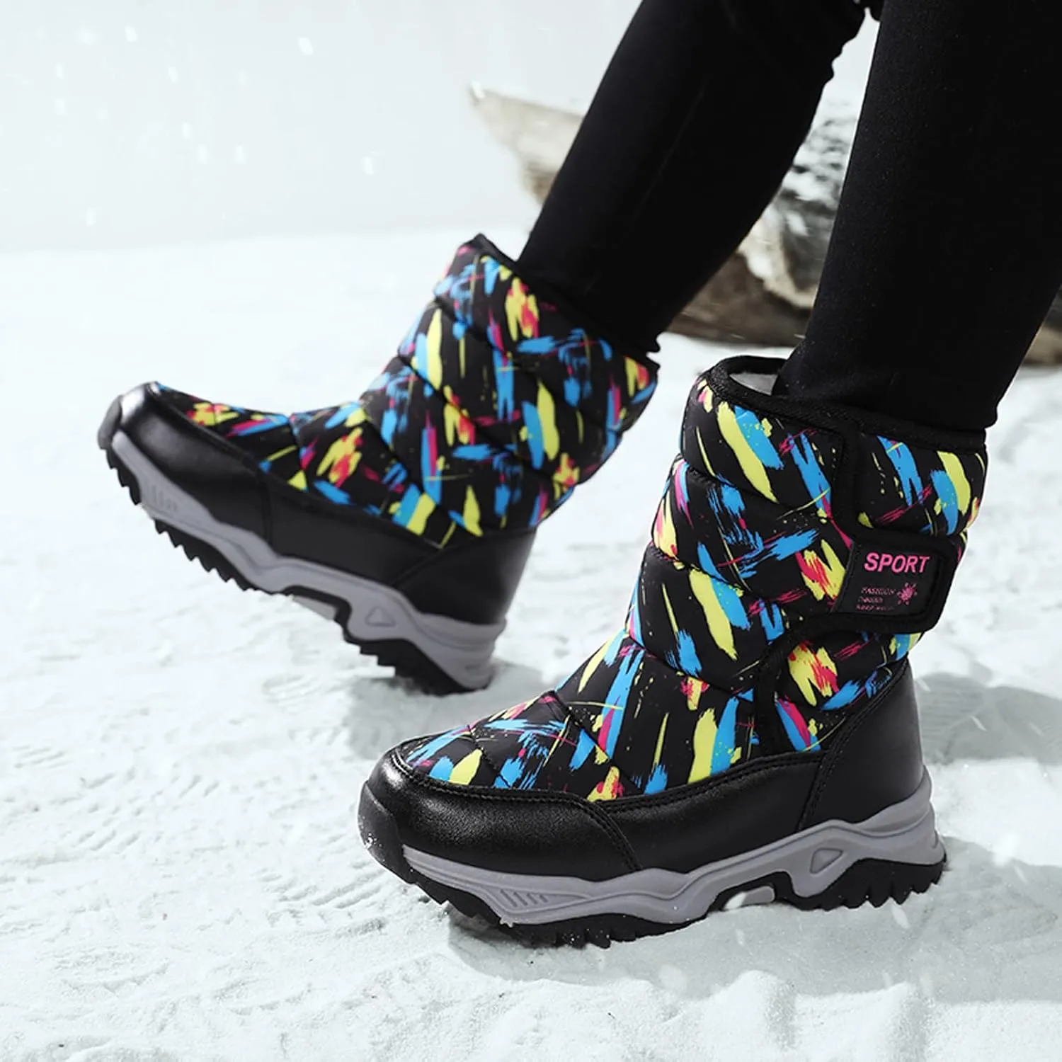 CERYTHRINA Girls Boys Snow Boots Kids Outdoor Winter Shoes Warm Fur Lined Hight-Cut for Outdoor Skiing Bootie