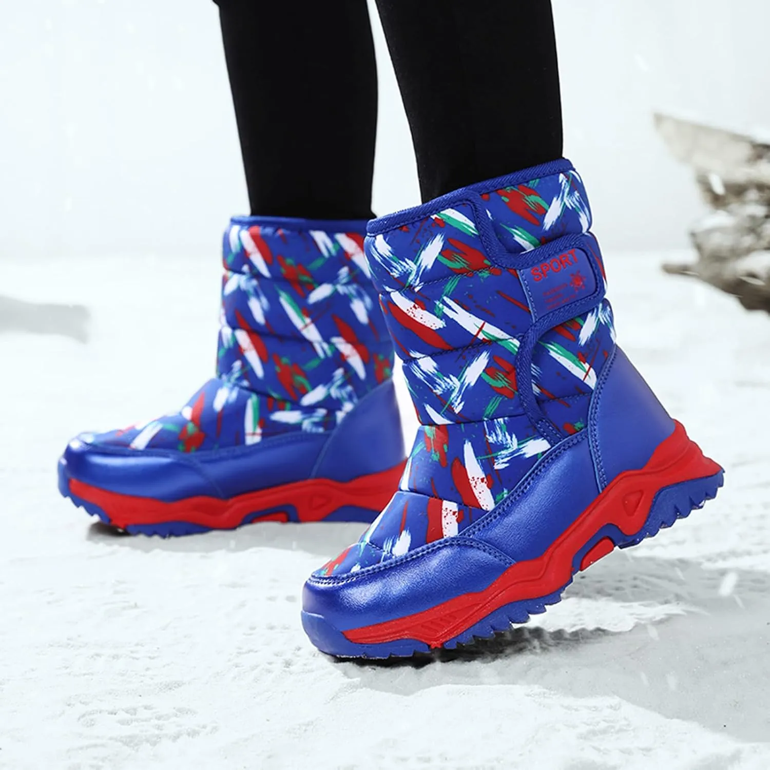 CERYTHRINA Girls Boys Snow Boots Kids Outdoor Winter Shoes Warm Fur Lined Hight-Cut for Outdoor Skiing Bootie