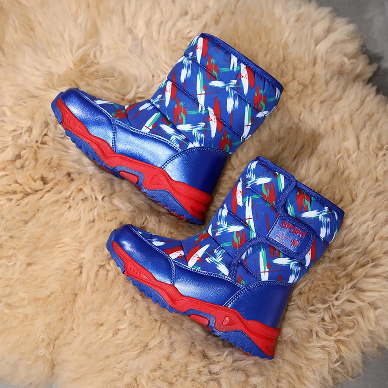 CERYTHRINA Girls Boys Snow Boots Kids Outdoor Winter Shoes Warm Fur Lined Hight-Cut for Outdoor Skiing Bootie