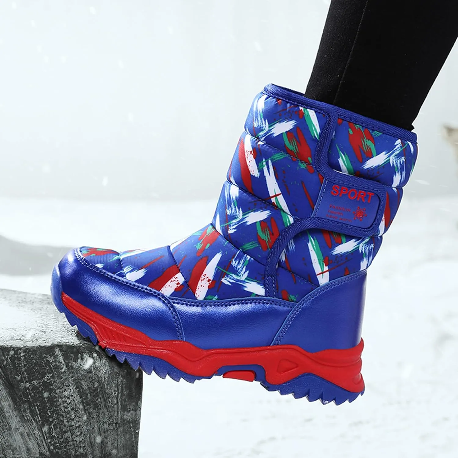 CERYTHRINA Girls Boys Snow Boots Kids Outdoor Winter Shoes Warm Fur Lined Hight-Cut for Outdoor Skiing Bootie
