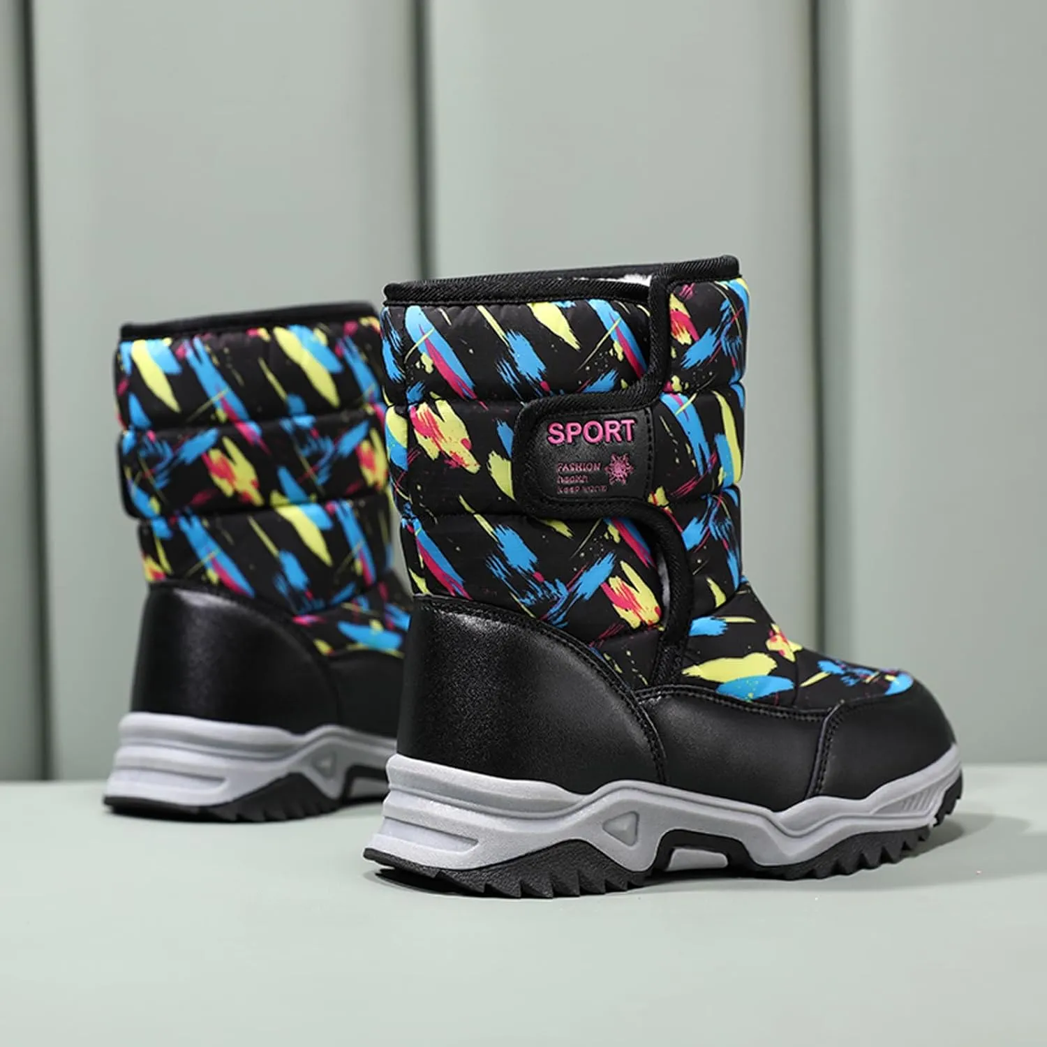 CERYTHRINA Girls Boys Snow Boots Kids Outdoor Winter Shoes Warm Fur Lined Hight-Cut for Outdoor Skiing Bootie