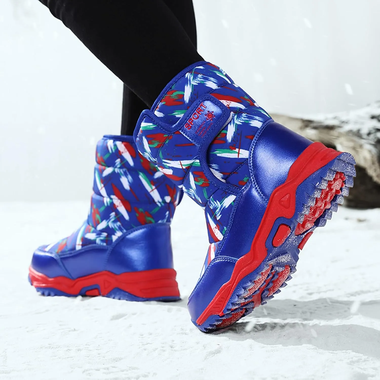 CERYTHRINA Girls Boys Snow Boots Kids Outdoor Winter Shoes Warm Fur Lined Hight-Cut for Outdoor Skiing Bootie