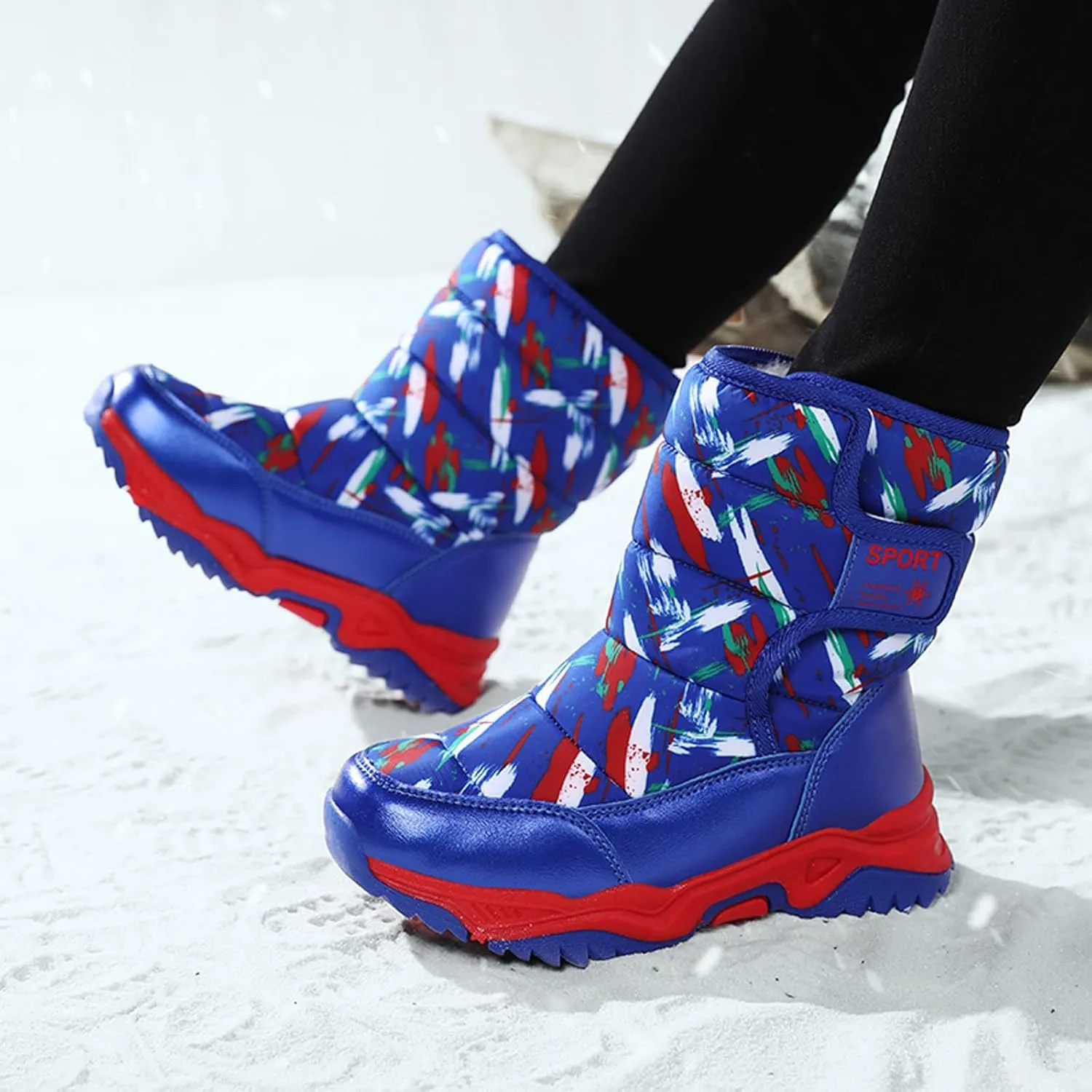 CERYTHRINA Girls Boys Snow Boots Kids Outdoor Winter Shoes Warm Fur Lined Hight-Cut for Outdoor Skiing Bootie