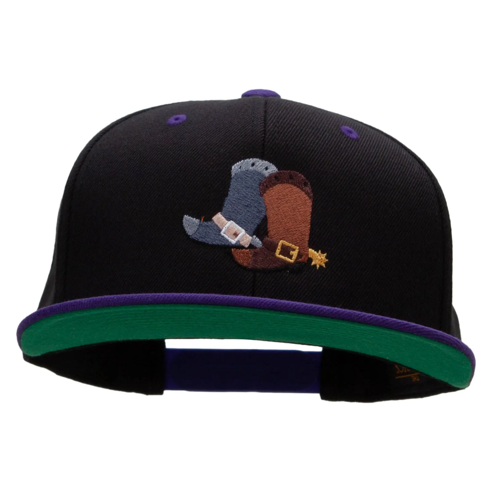Cute Cowboy Boots Embroidered Wool Blend 2 Tone Classic Snapback