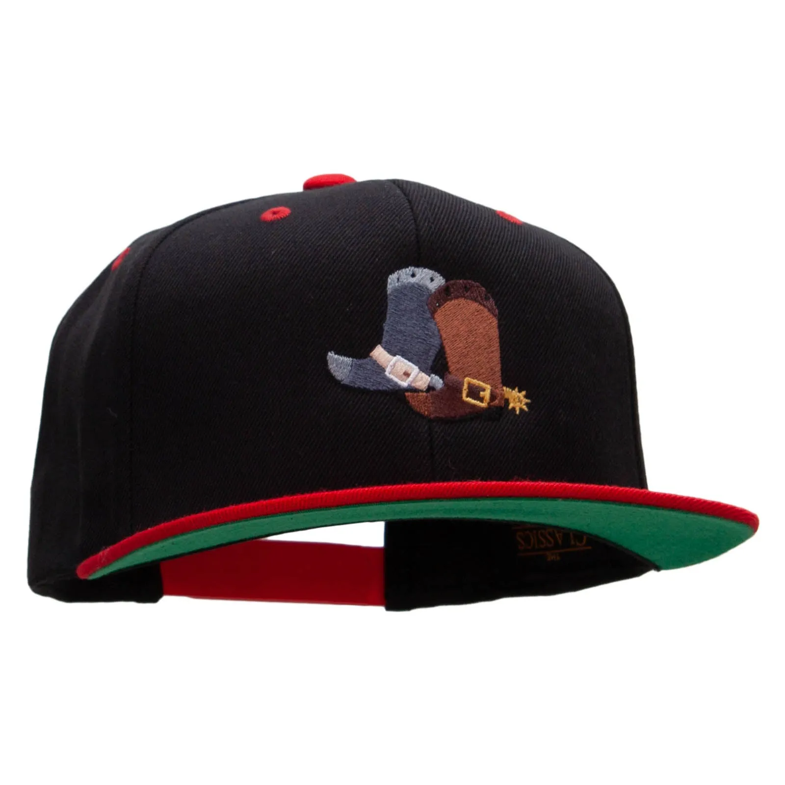Cute Cowboy Boots Embroidered Wool Blend 2 Tone Classic Snapback