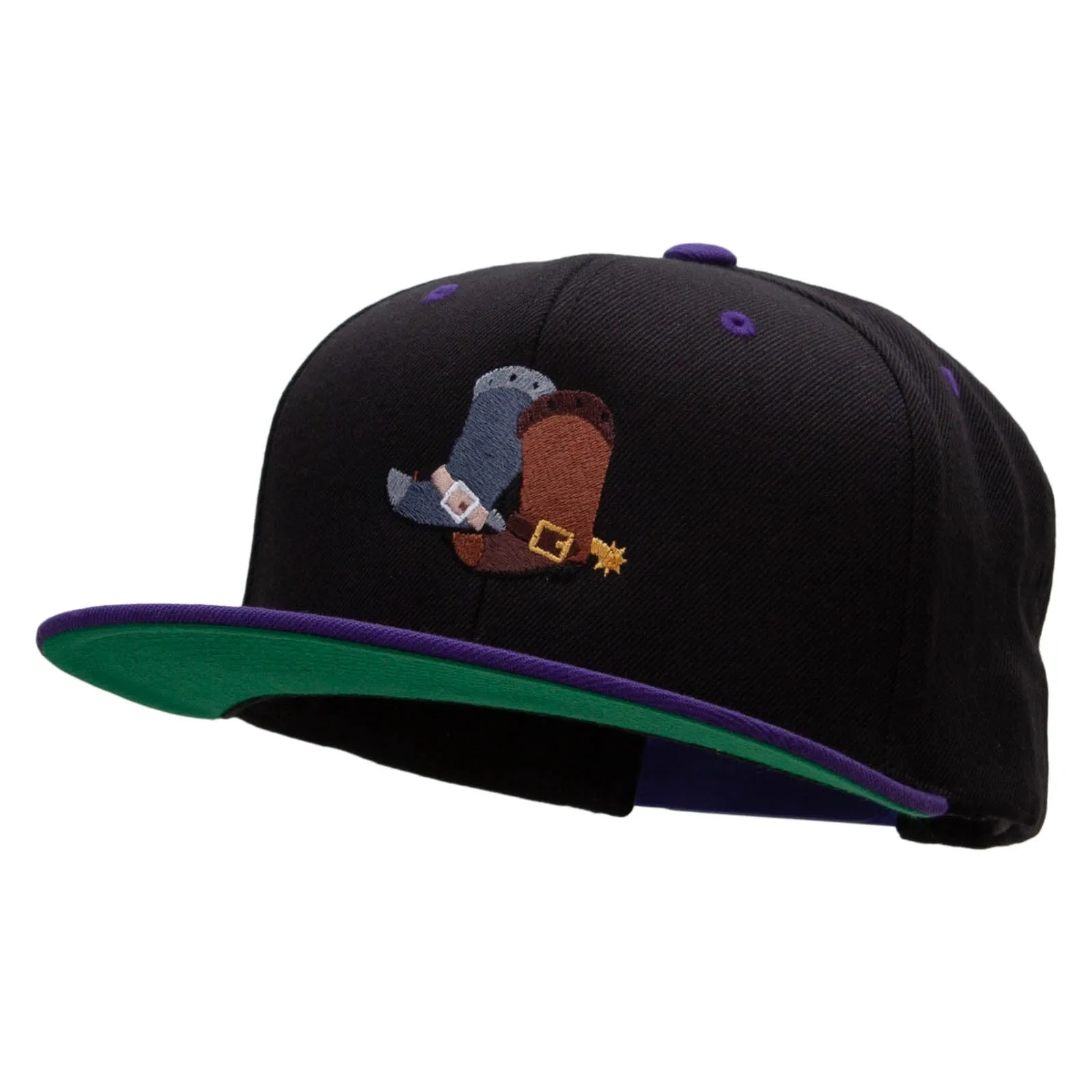 Cute Cowboy Boots Embroidered Wool Blend 2 Tone Classic Snapback