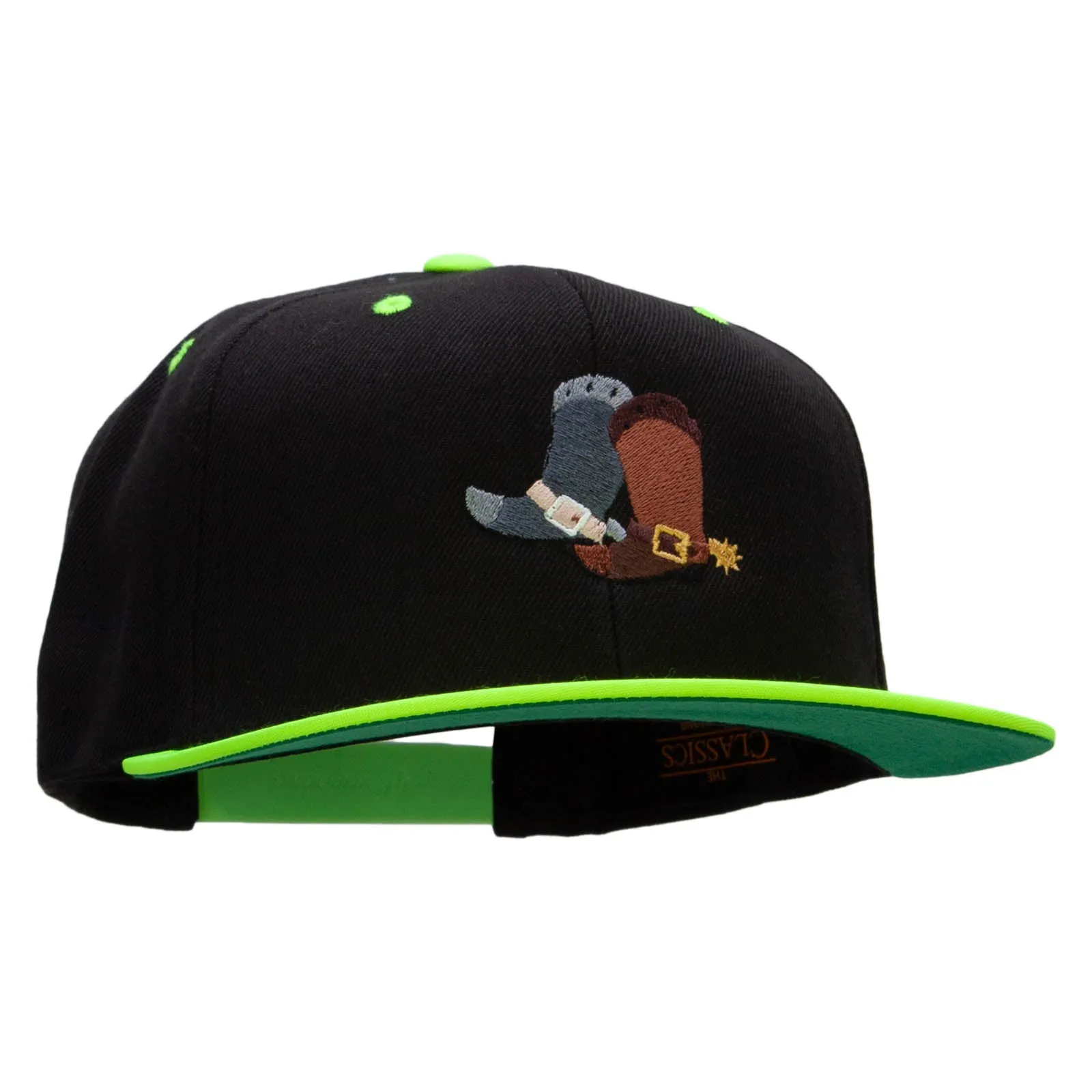 Cute Cowboy Boots Embroidered Wool Blend 2 Tone Classic Snapback