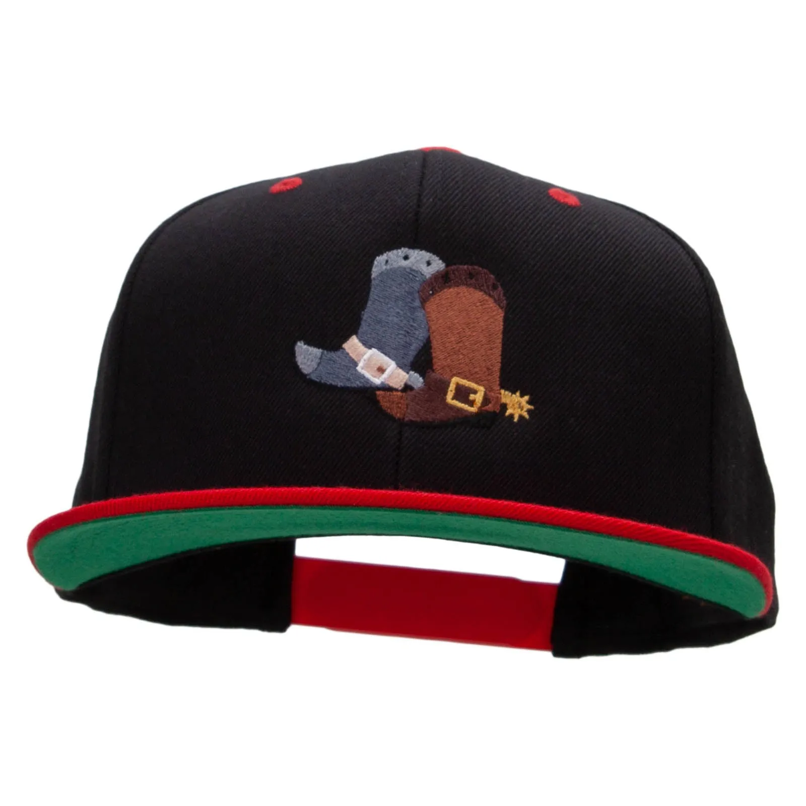 Cute Cowboy Boots Embroidered Wool Blend 2 Tone Classic Snapback