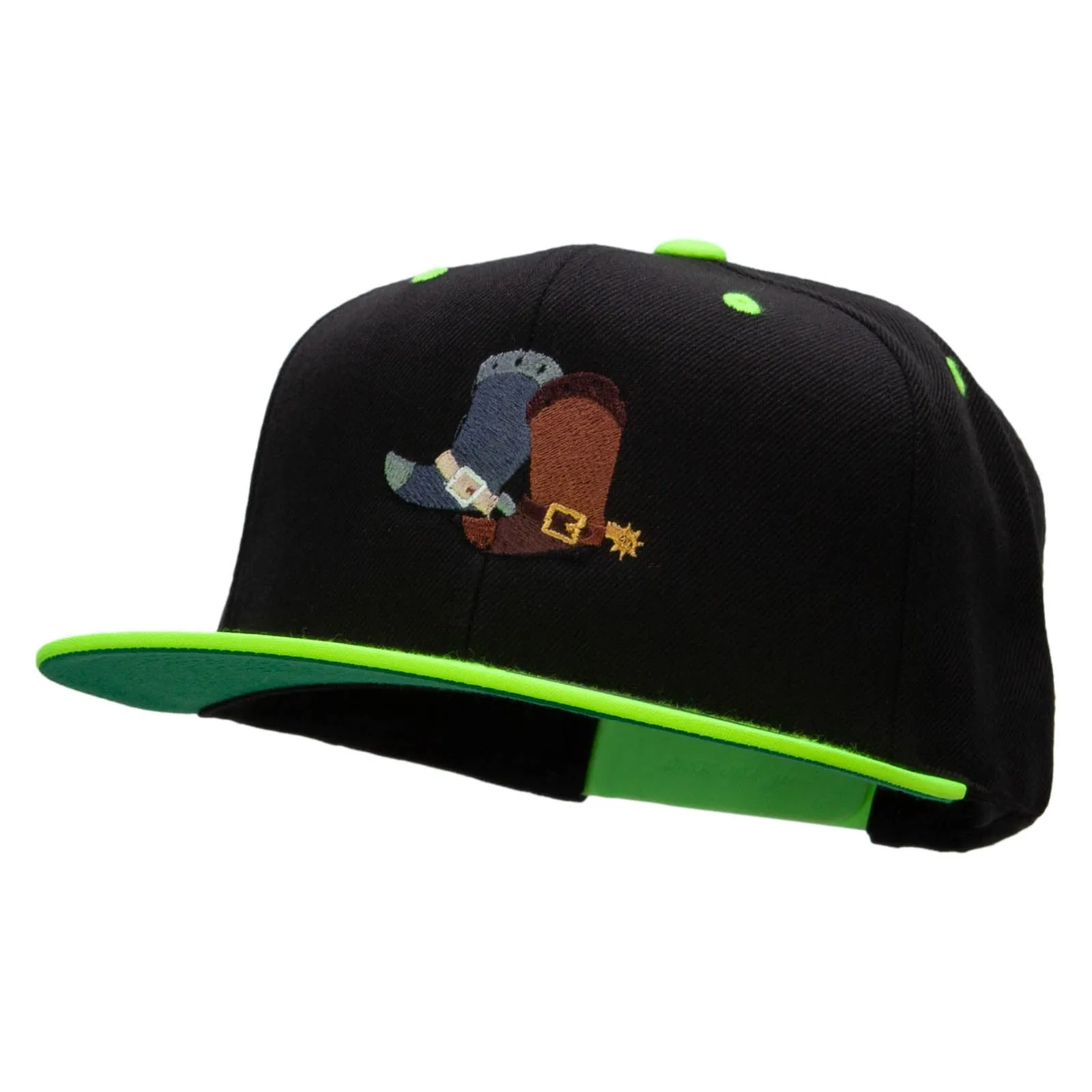 Cute Cowboy Boots Embroidered Wool Blend 2 Tone Classic Snapback