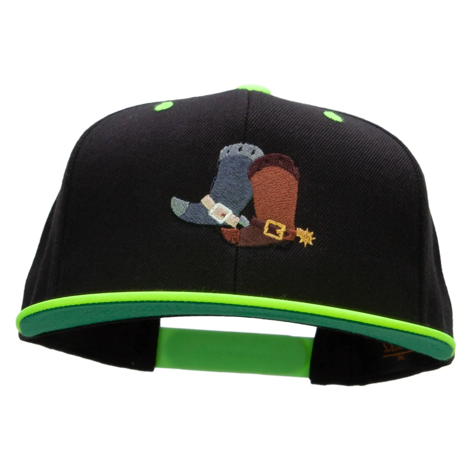 Cute Cowboy Boots Embroidered Wool Blend 2 Tone Classic Snapback