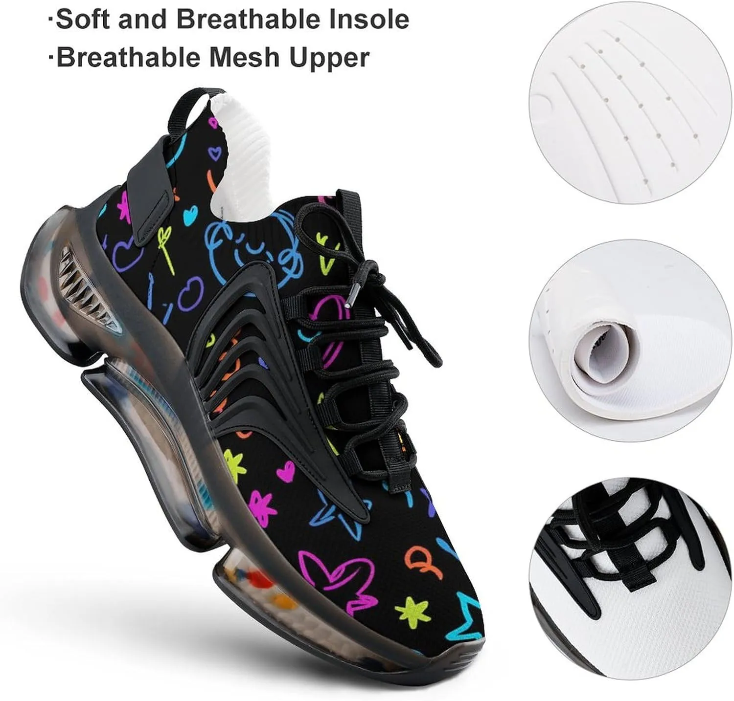 Cute Y2K Graffiti Mens Running Shoes Breathable Sneakers Non-Slip Sports Walking Shoe