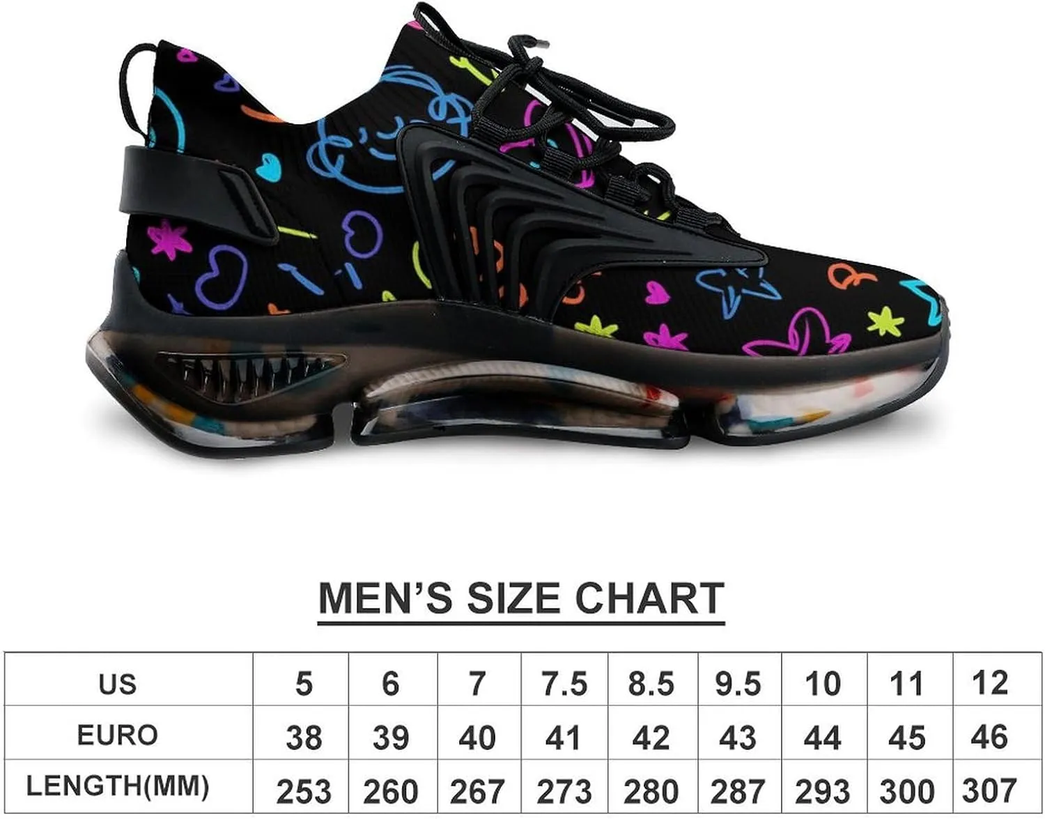 Cute Y2K Graffiti Mens Running Shoes Breathable Sneakers Non-Slip Sports Walking Shoe