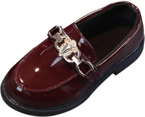 EnJoCho Tennis Shoes for Toddler Girls Slip On Leather Shoes Loafer Rhinestone Decoration Flats School Dress Shoes (Wine, 32)