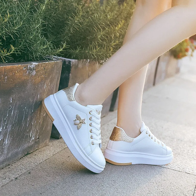 Fashion Breathable PU Leather Platform Sneakers