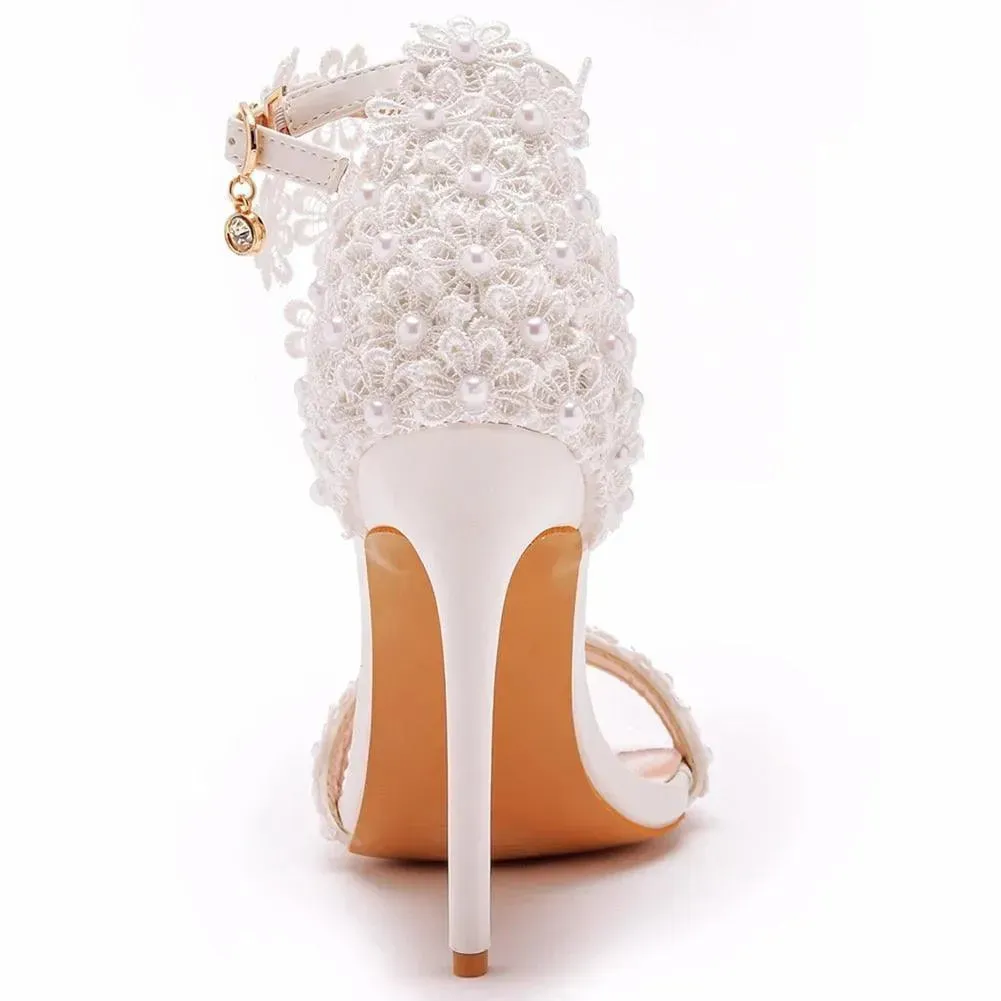 Floral Lace Strap Heels Sandals