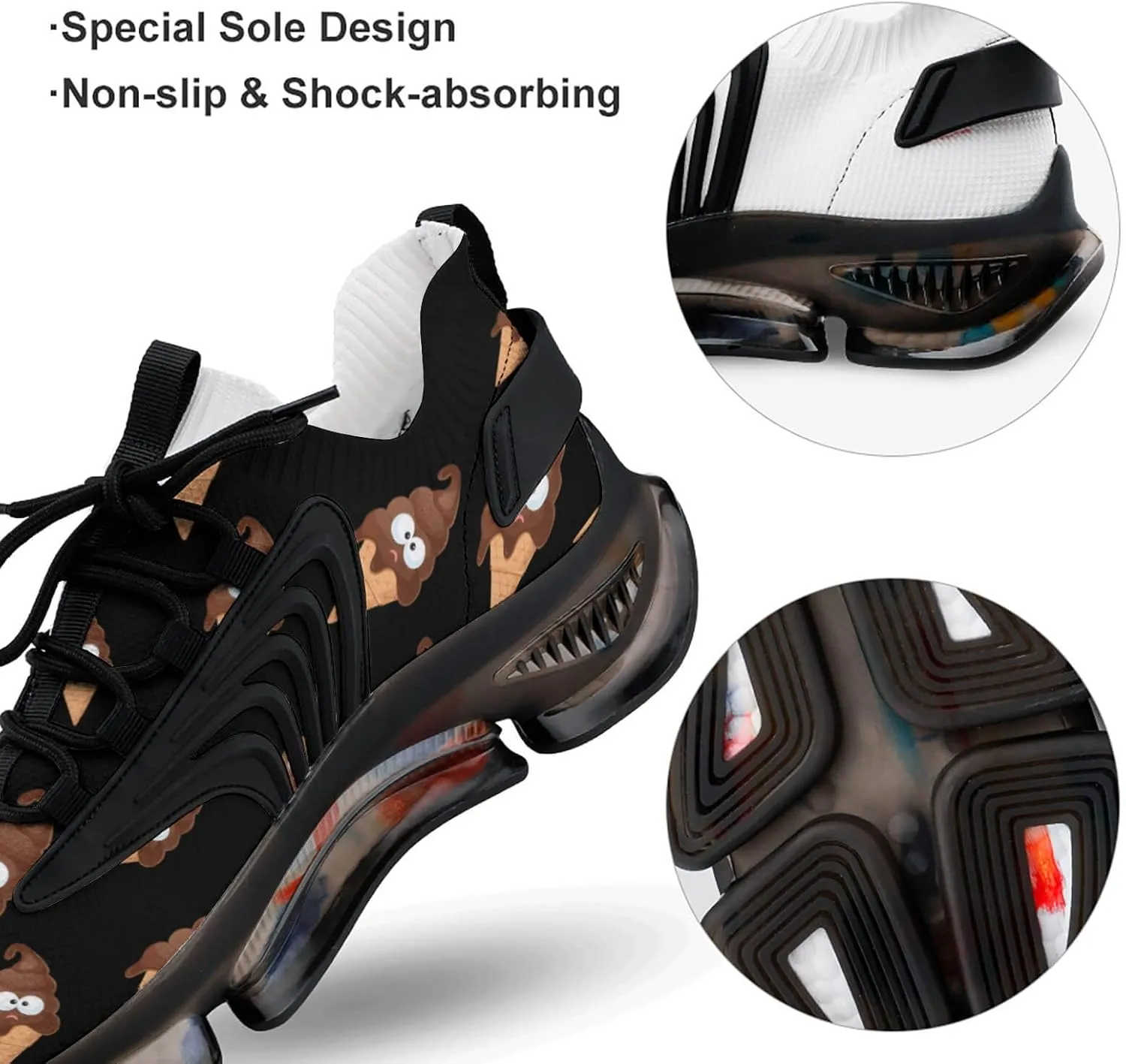 Funny Pooping Shit Ice-Cream Men's Running Shoes Lightweight Walking Shoe Breathable Sneaker