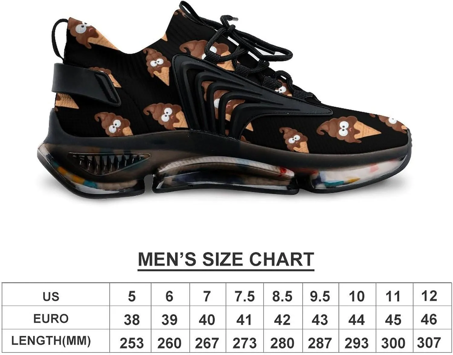 Funny Pooping Shit Ice-Cream Men's Running Shoes Lightweight Walking Shoe Breathable Sneaker