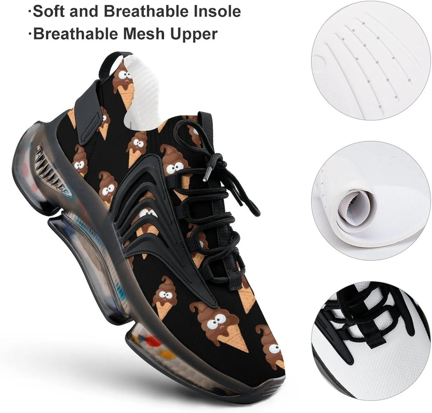 Funny Pooping Shit Ice-Cream Men's Running Shoes Lightweight Walking Shoe Breathable Sneaker