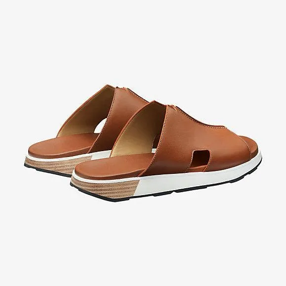 Herm Pharaon in calfskin sandal-Brown and White