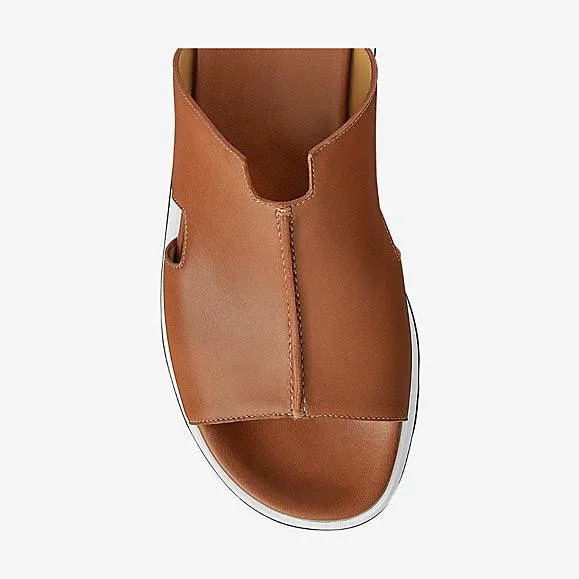 Herm Pharaon in calfskin sandal-Brown and White