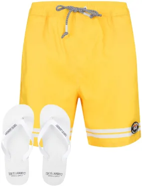 Jafari Swim Shorts With Free Matching Flip Flops In Freesia Yellow - Tokyo Laundry