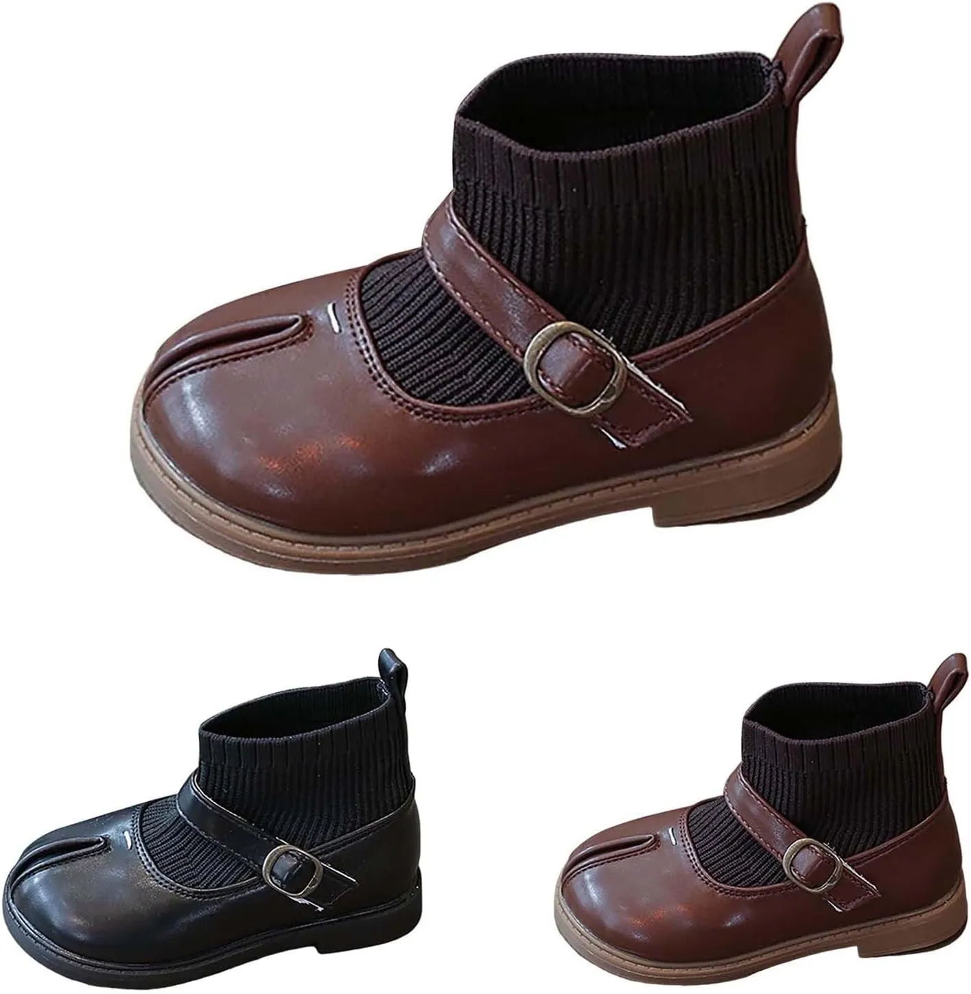 Kids Toddler Girls Mary Jane Buckle Ankle Boots Fashion Sweet Socks Shoes Chunky Leather Platform Boots for Girls Size 5