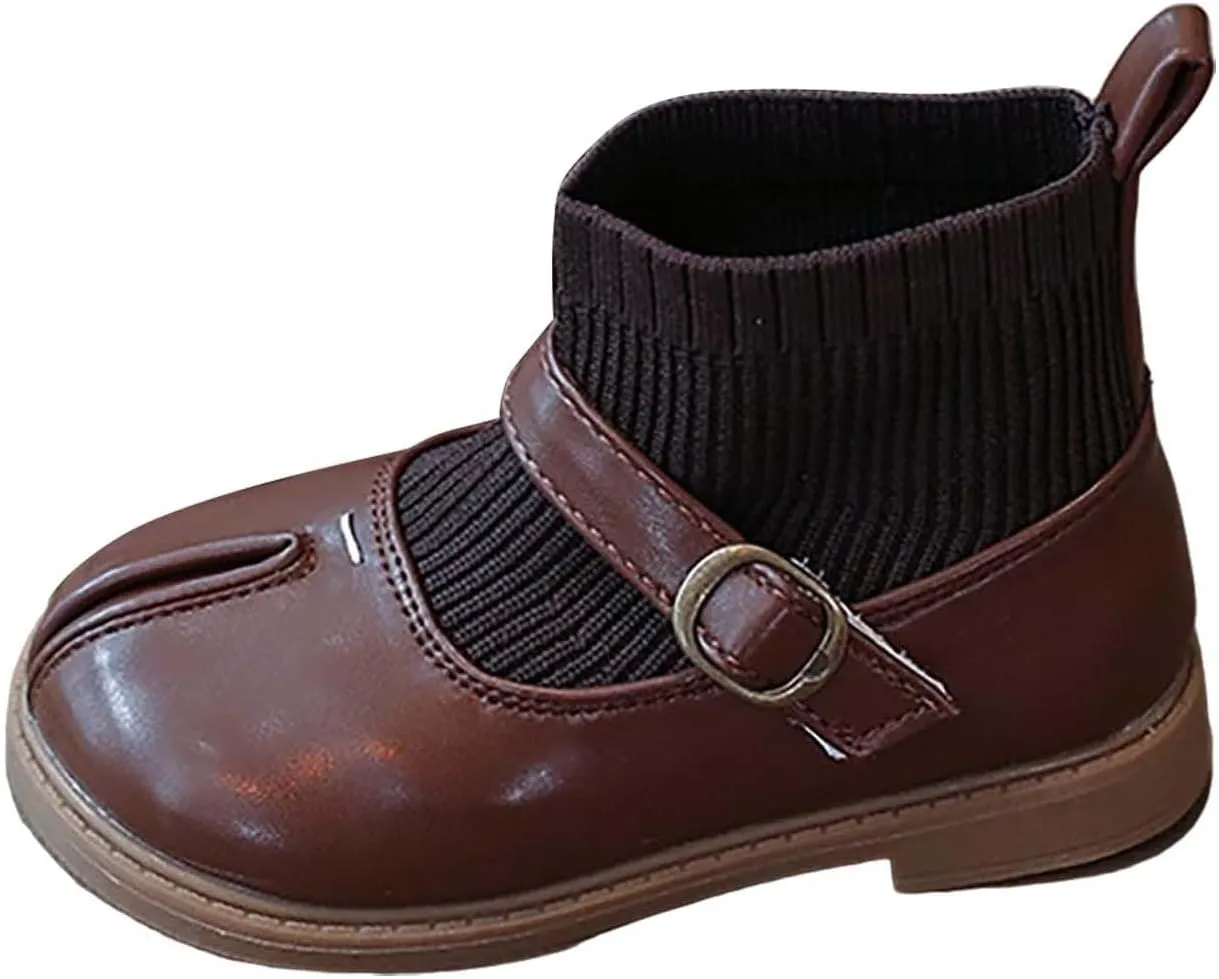 Kids Toddler Girls Mary Jane Buckle Ankle Boots Fashion Sweet Socks Shoes Chunky Leather Platform Boots for Girls Size 5