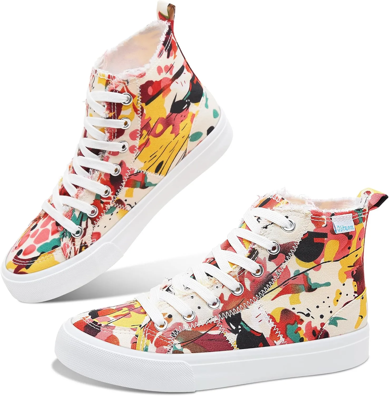 Obtaom Womens/Mens high top Canvas Shoes Play mid Calf Fashion Sneaker Casual lace up hi top Washed Canvas Shoes