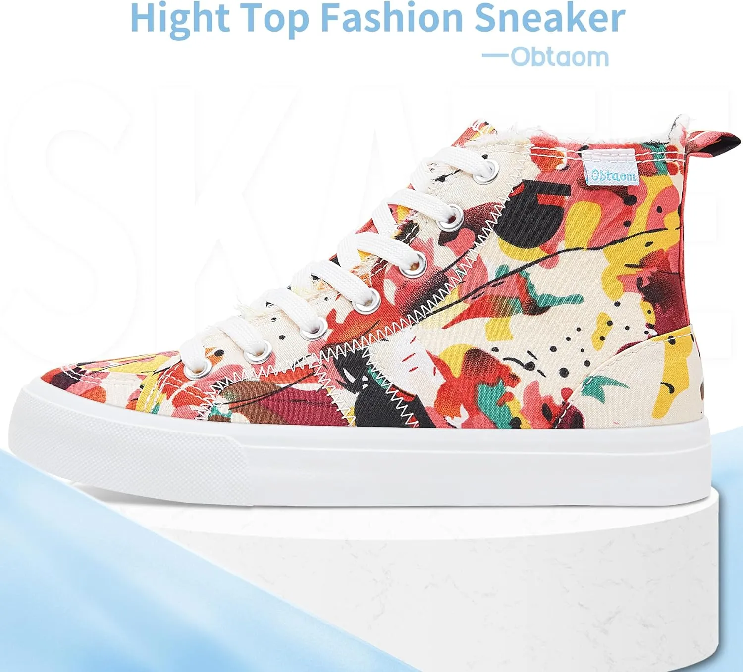 Obtaom Womens/Mens high top Canvas Shoes Play mid Calf Fashion Sneaker Casual lace up hi top Washed Canvas Shoes