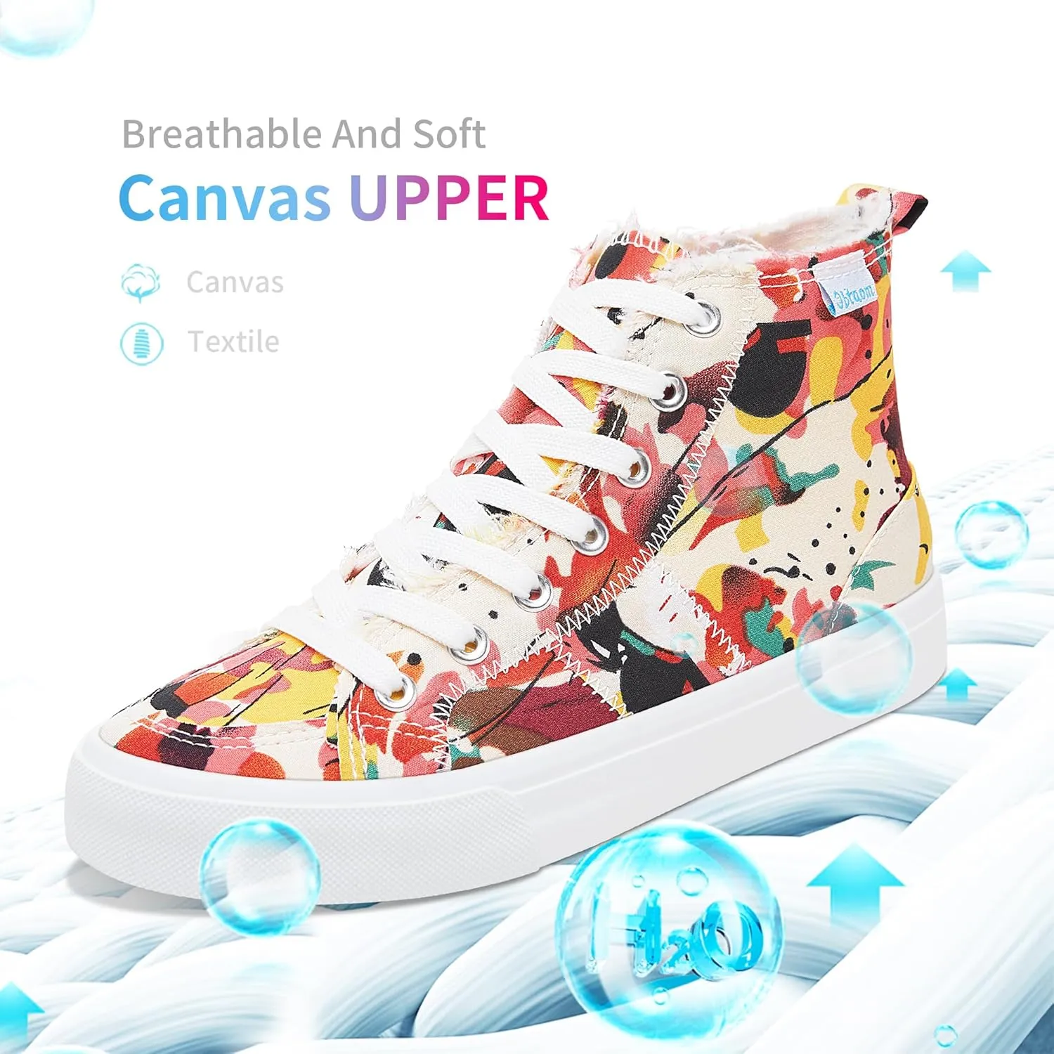 Obtaom Womens/Mens high top Canvas Shoes Play mid Calf Fashion Sneaker Casual lace up hi top Washed Canvas Shoes