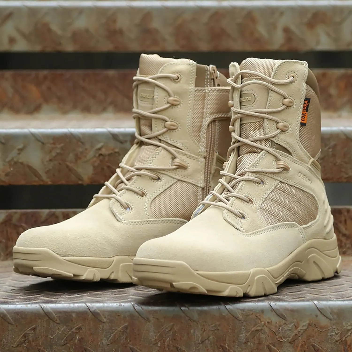 Outdoor Men's Tactical Military Boots, Outdoor Durable Waterproof Rubber Sole Military Work and Desert Boots, Comfortable Shock Absorption Boots