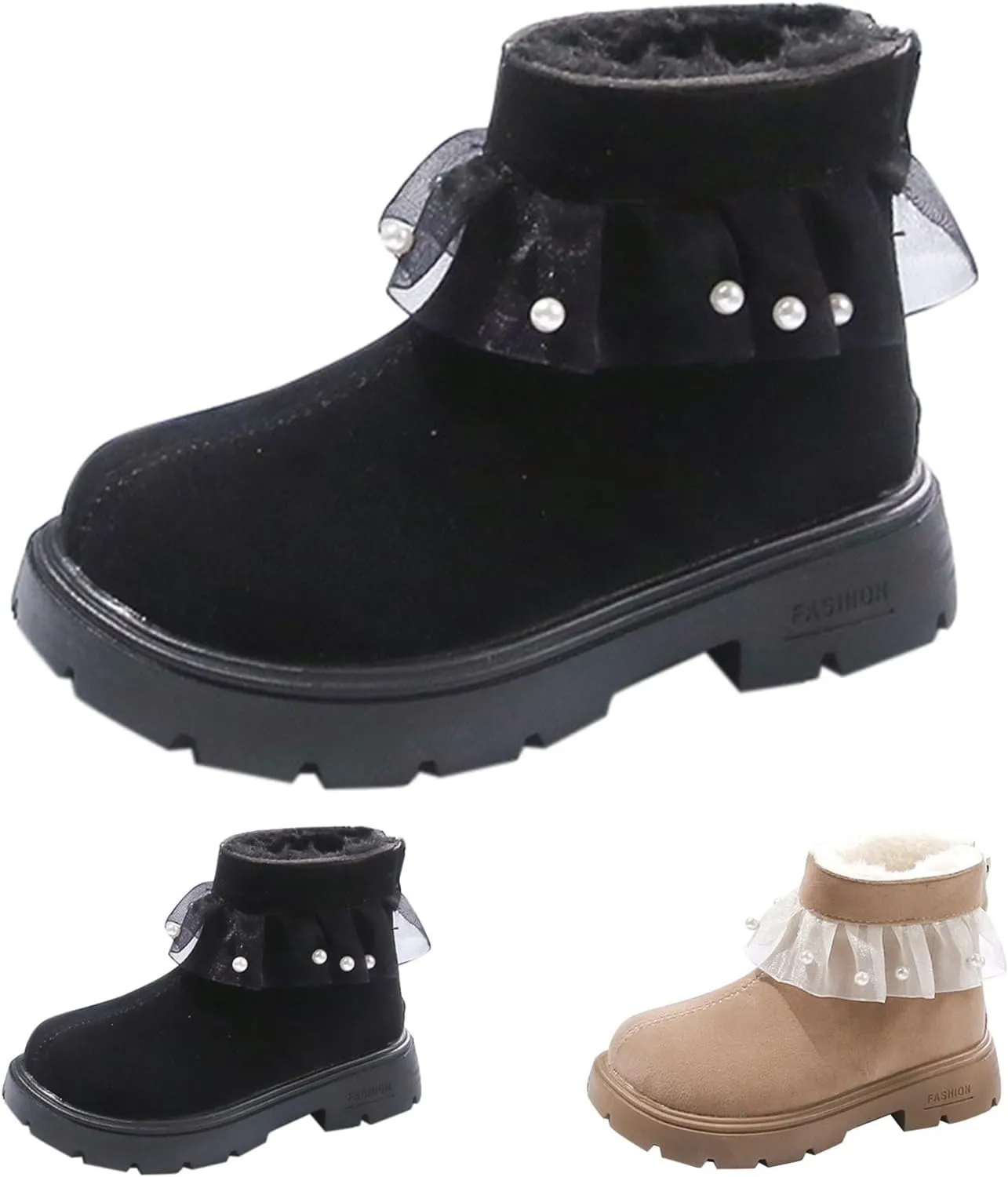 Princess Girls Fashion Pearl Ankle Boots Cute Sweet Lace Decoration Low Heel Thick Bottom Dress Shoes for Kids
