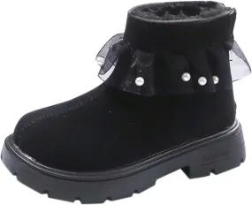 Princess Girls Fashion Pearl Ankle Boots Cute Sweet Lace Decoration Low Heel Thick Bottom Dress Shoes for Kids