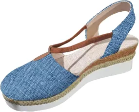 Smoneyful Womens Stylish Platform Wedge Sandals with Circle Ring Detail Espadrille Canvas for Beach Casual Comfortable for Every Occasion