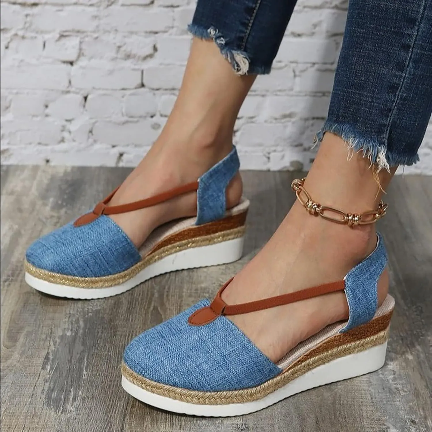 Smoneyful Womens Stylish Platform Wedge Sandals with Circle Ring Detail Espadrille Canvas for Beach Casual Comfortable for Every Occasion