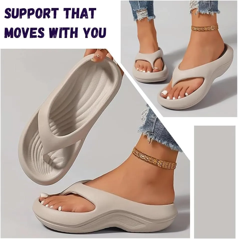 Support Flip Flops, Soft Summer Non-Slip Beach Shoes, Comfort Lightweight Walking Platform Beach Slippers