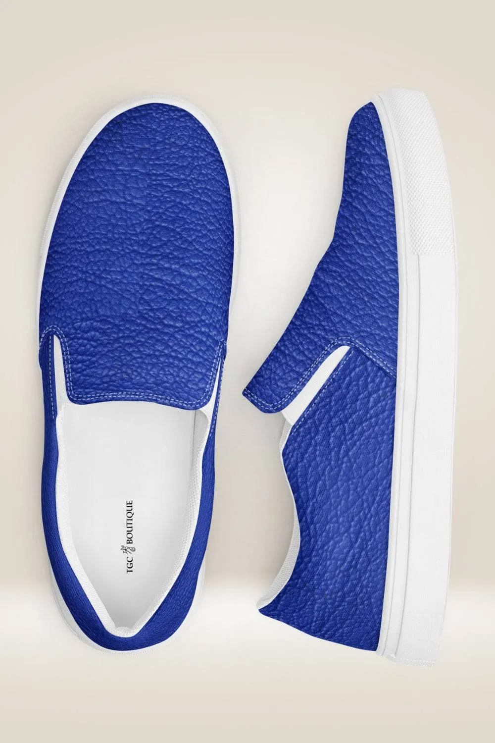 TGC Boutique Leather Print Slip On Blue Canvas Shoes