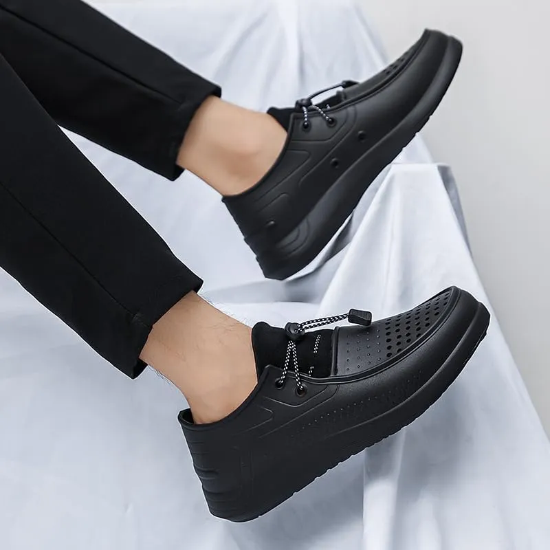 Unisex Perforated Water Shoes, Slip-On Comfort Loafers, Black