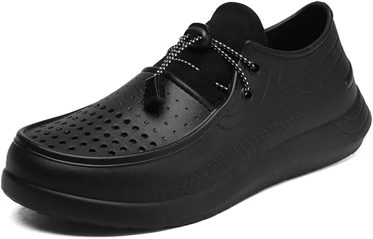 Unisex Perforated Water Shoes, Slip-On Comfort Loafers, Black