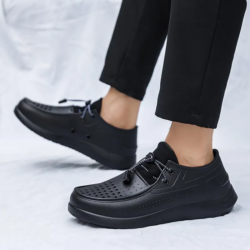 Unisex Perforated Water Shoes, Slip-On Comfort Loafers, Black