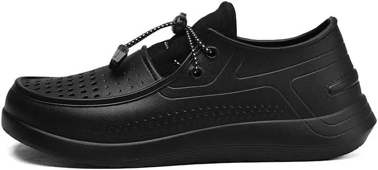 Unisex Perforated Water Shoes, Slip-On Comfort Loafers, Black