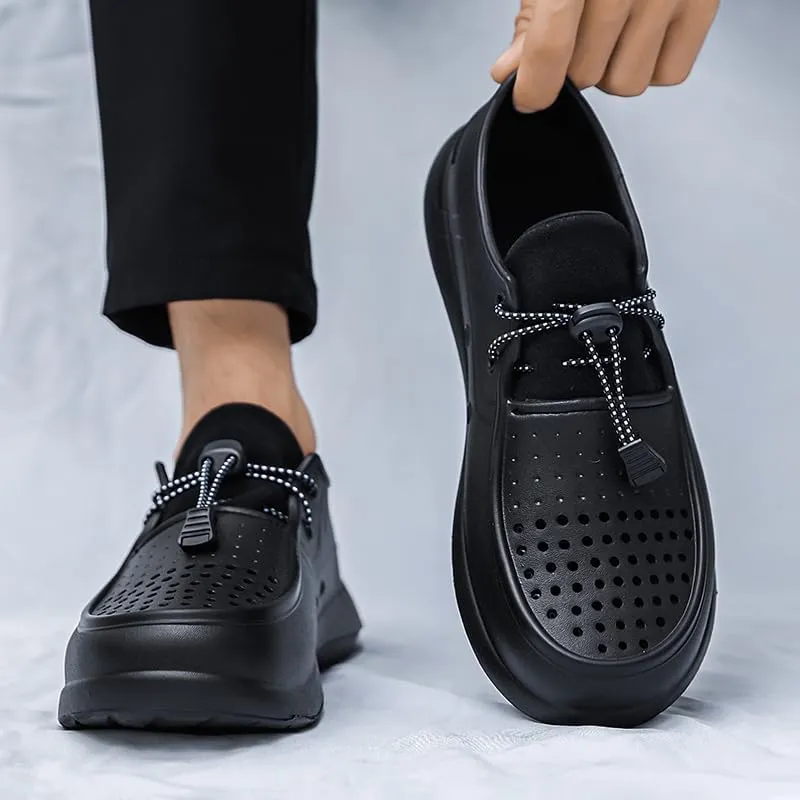 Unisex Perforated Water Shoes, Slip-On Comfort Loafers, Black