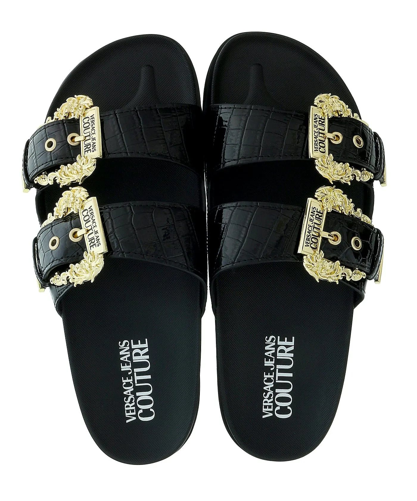 Versace Jeans Couture Black Baroque Buckle Beach Sandal -