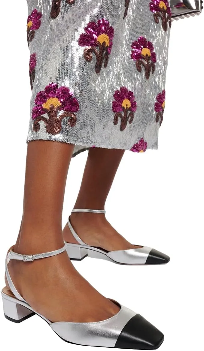 Women Stylish Square Cap Toe Block Low Heel Sandals Ankle Strap Slingback Summer Dress Shoes Size 4-16 US