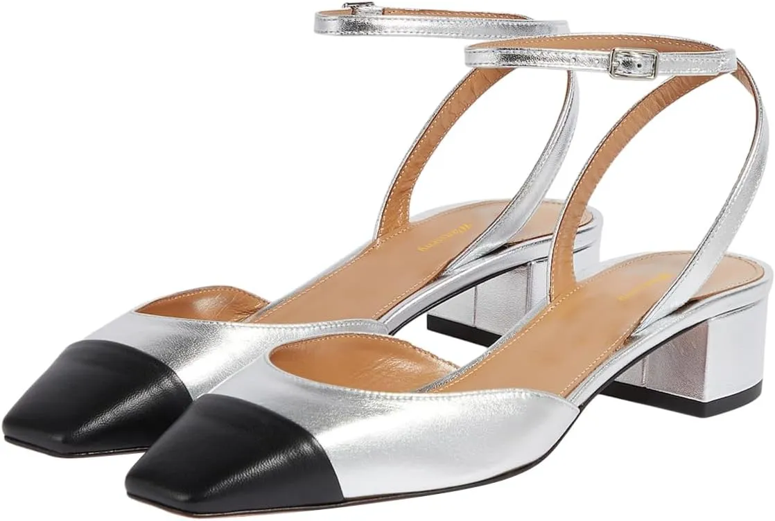 Women Stylish Square Cap Toe Block Low Heel Sandals Ankle Strap Slingback Summer Dress Shoes Size 4-16 US
